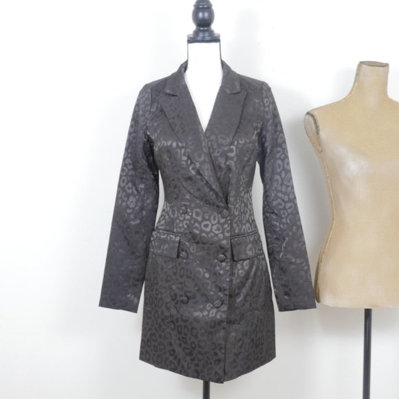 Nasty Gal It's Meow or Never Black Leopard Blazer Size US 8/UK12 Retro Dress NWT - Picture 1 of 11